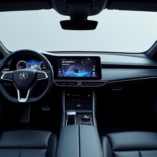 Interior de vehículo modificado con pantallas y tecnología avanzada